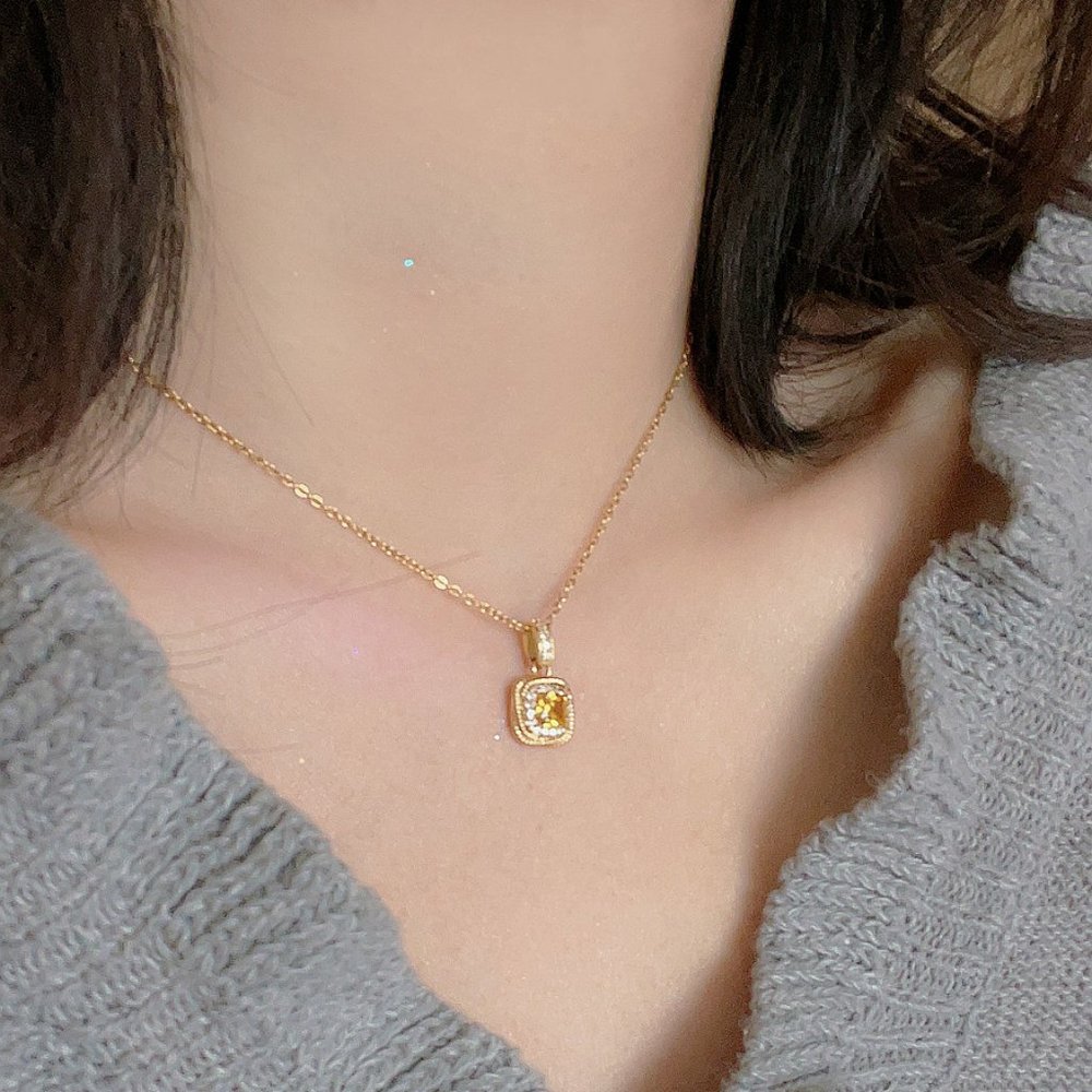 Yellow Sugar Cube Crystal Zircon Necklace - Picture 1 of 16
